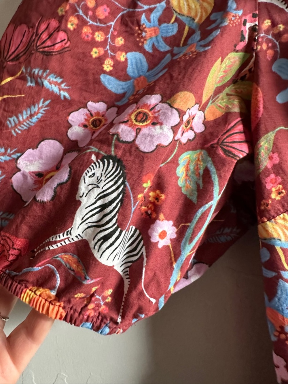 Maeve Anthropologie Zebra Floral Top Boho Cottagecore Puff Sleeve Peplum Sz m - Picture 3 of 10
